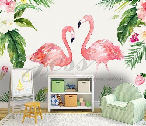 3D Nursery Kids Animals  Flamingo Removable Wallpaper- Jess Art Decoration