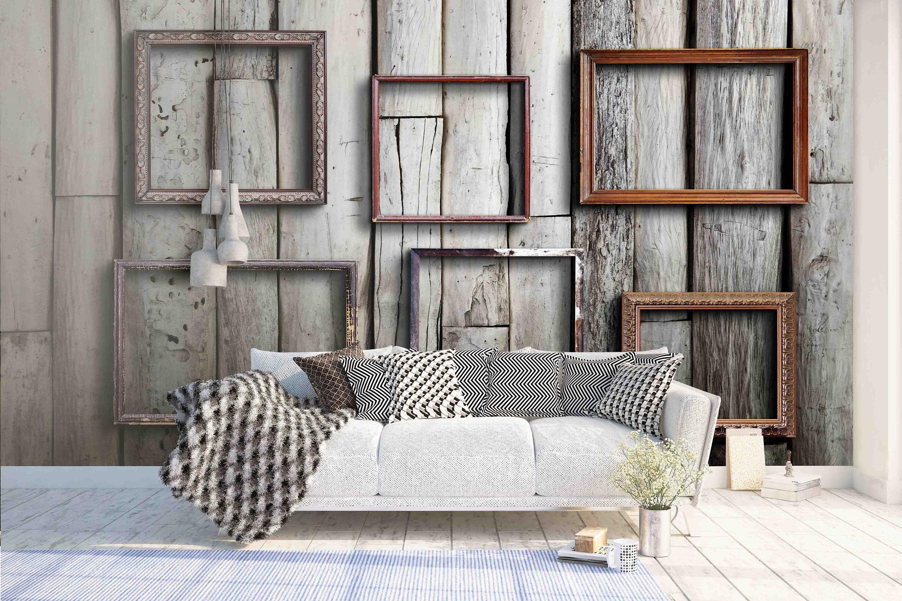 3D Old picture frame, Vintage wood wall Wallpaper- Jess Art Decoration