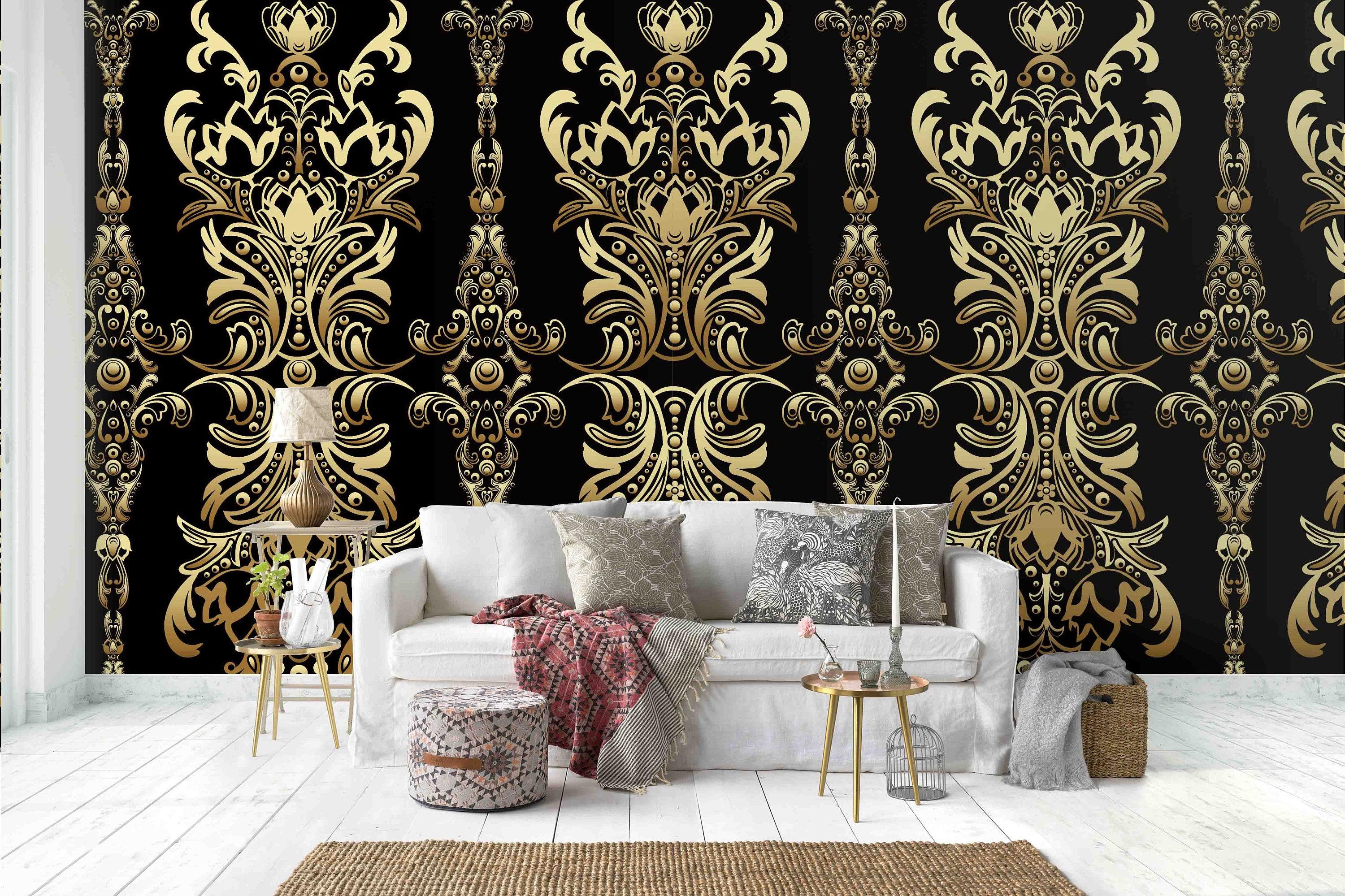 3D Luxury design,Decoration,Gold damask,Oriental ornament Wallpaper,Removable Self Adhesive Wallpaper, Wall Mural,Vintage art,Peel and Stick- Jess Art Decoration