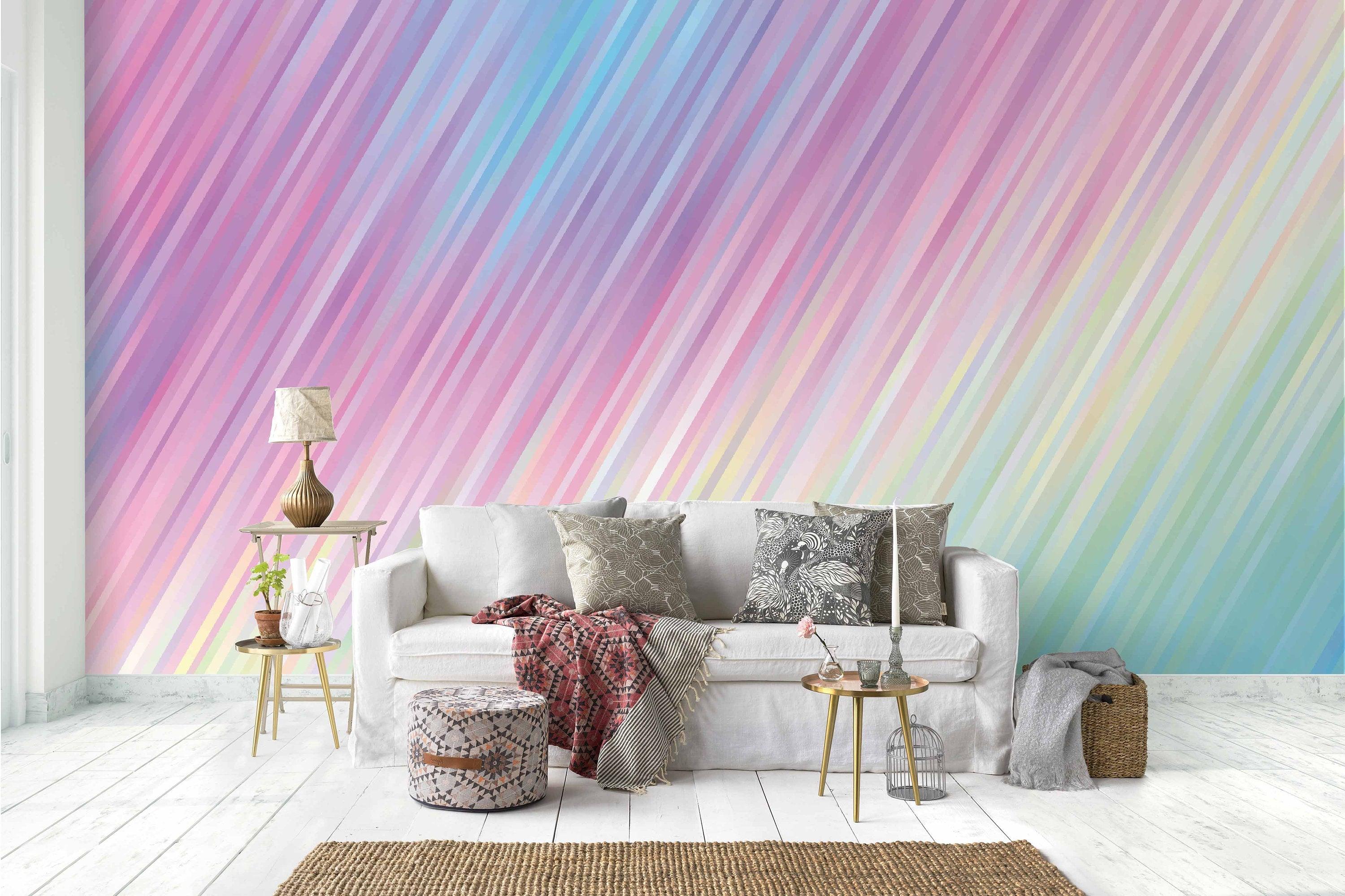 3D Psychedelic Color, Shiny Lines Texture, Pastel Rainbow Wallpaper,Removable Self Adhesive Wallpaper,Wall Mural,Vintage art,Peel and Stick- Jess Art Decoration
