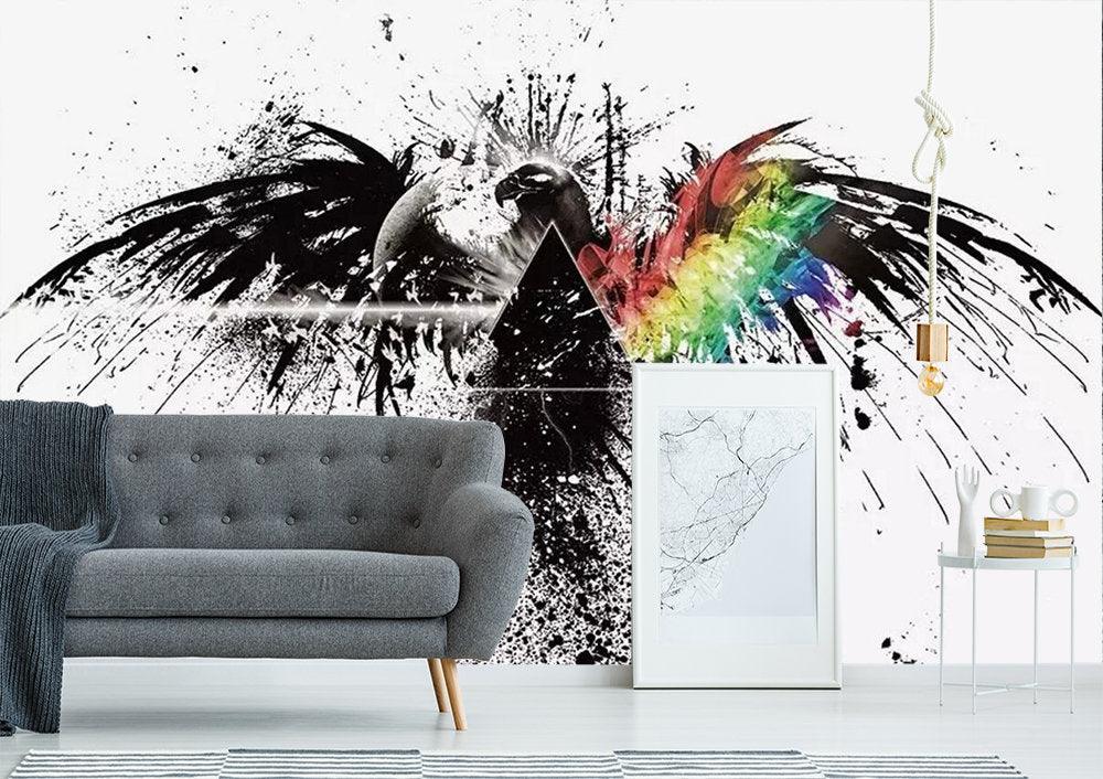 3D Abstract, Black and white, Rainbow, Eagle Wallpaper,Removable Self Adhesive Wallpaper,Wall Mural,Vintage art,Peel and Stick- Jess Art Decoration
