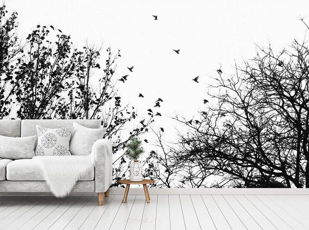 3D Black and white, Dense, Tree shadows Wallpaper,Removable Self Adhesive Wallpaper,Wall Mural,Vintage art,Peel and Stick- Jess Art Decoration