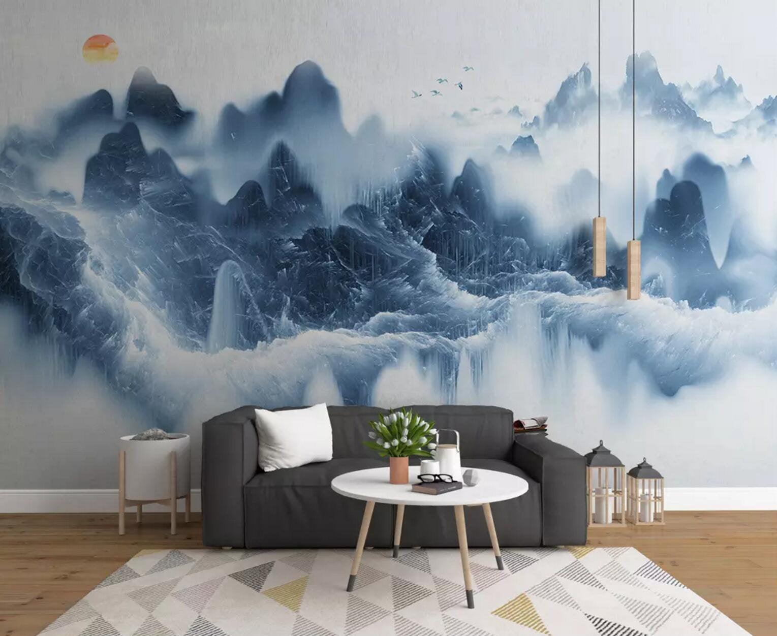 3D Chinese style,Abstract,Ink painting,Landscape painting Wallpaper, Removable Self Adhesive Wallpaper,Wall Mural,Vintage art,Peel and Stick- Jess Art Decoration