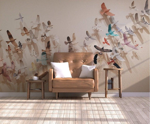 3D Relief, Colored bird Wallpaper- Jess Art Decoration