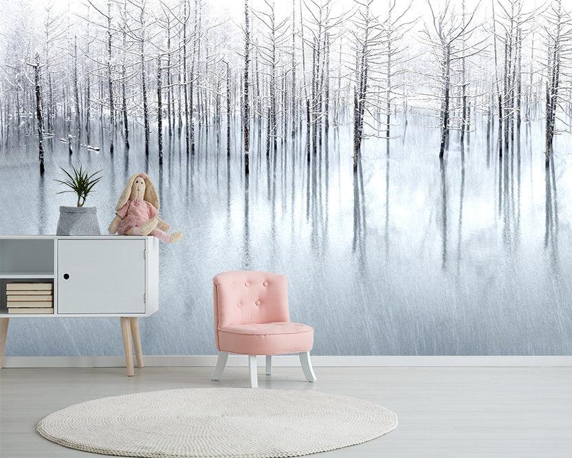 3D Solitude, Branches, Water, Reflection Wallpaper, Removable Self Adhesive Wallpaper,Wall Mural,Vintage art,Peel and Stick- Jess Art Decoration