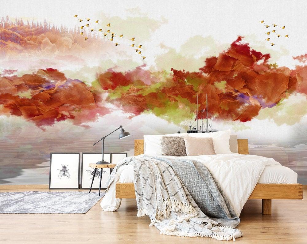 3D Autumn, Scenery, Red tone, Maple leaf forest Wallpaper- Jess Art Decoration
