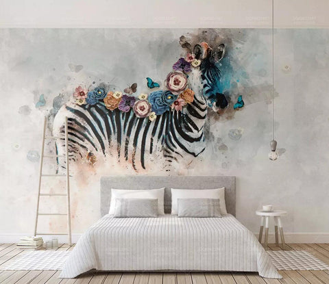 3D Watercolors, Flower, Zebra Wallpaper- Jess Art Decoration