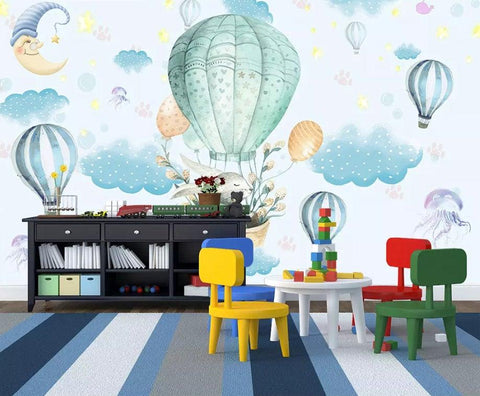 3D Kids,Cartoon sky,Rabbit,Balloon Wallpaper-Nursery- Jess Art Decoration