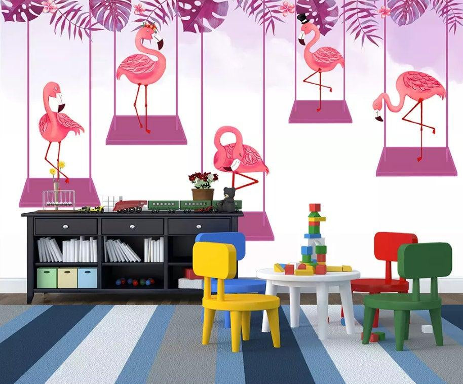 3D Kids, Swing, Flamingo Wallpaper-Nursery- Jess Art Decoration