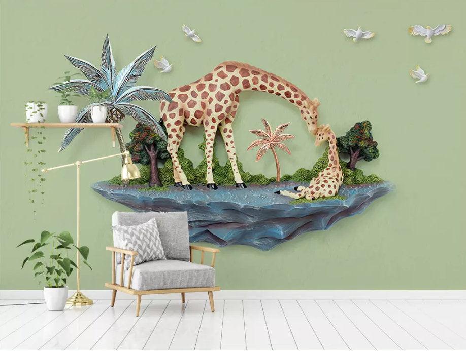 3D Island, Giraffe Wallpaper- Jess Art Decoration