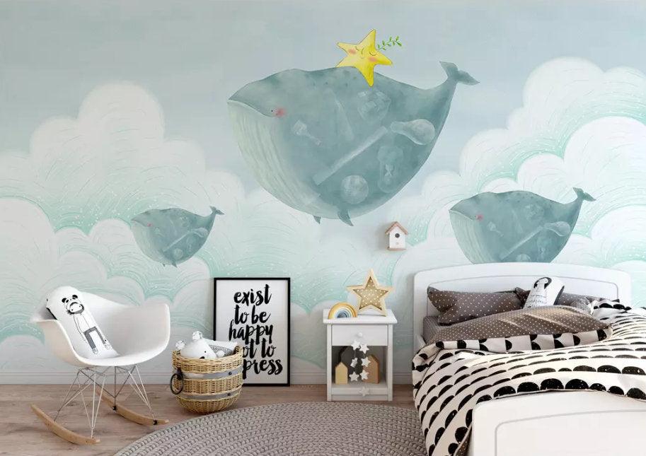 3D Kids,Air, fat whale Wallpaper-Nursery- Jess Art Decoration