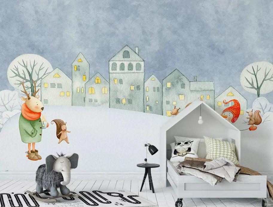3D Kids,Cartoons, Elk, Snow Wallpaper-Nursery- Jess Art Decoration