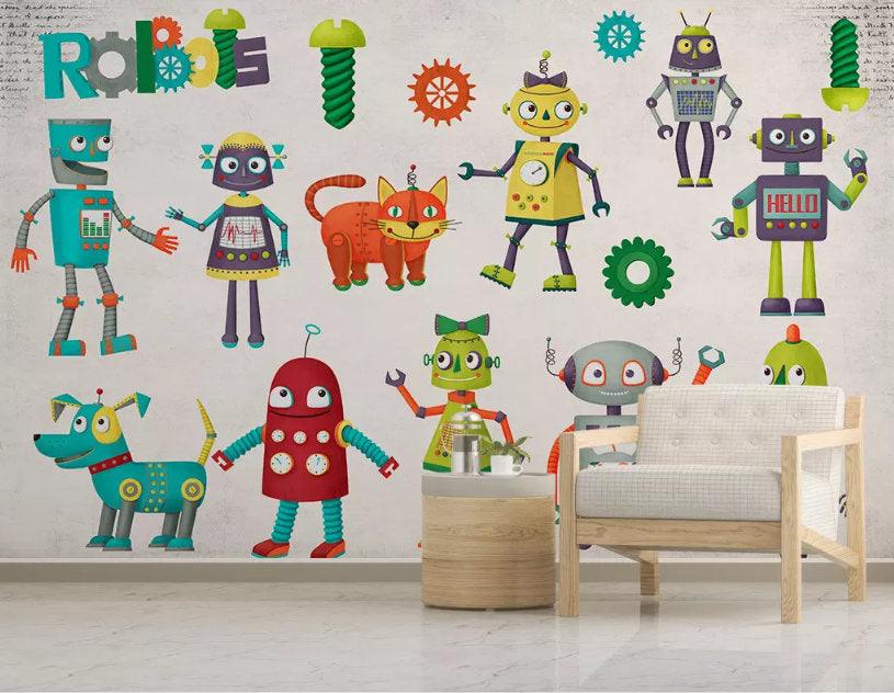 3D Kids, Cartoon, Colorful, robot Wallpaper-Nursery- Jess Art Decoration
