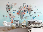 3D Kids, Cartoon world map Wallpaper-Nursery- Jess Art Decoration