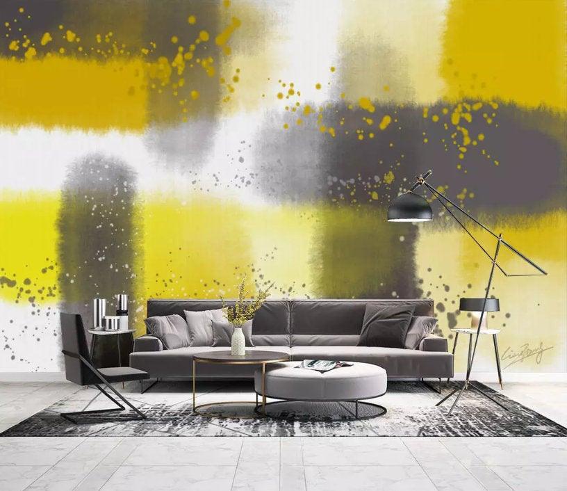 3D Vibrant, Abstract, Yellow, Oil painting  Wallpaper- Jess Art Decoration