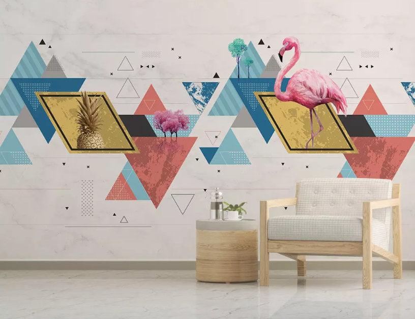 3D Personality, Abstract geometry, Flamingo Wallpaper- Jess Art Decoration