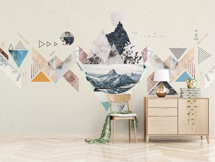 3D Abstract, Marble grain, Snow mountain, Elk Wallpaper- Jess Art Decoration