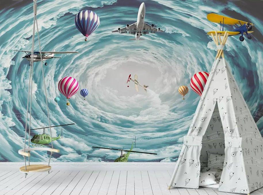 3D Kids,Vortice, Airplane,Balloon Wallpaper-Nursery- Jess Art Decoration