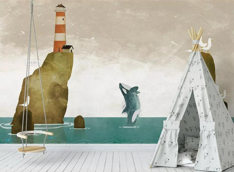 3D Kids, Cartoon sea, Lighthouse Wallpaper-Nursery- Jess Art Decoration