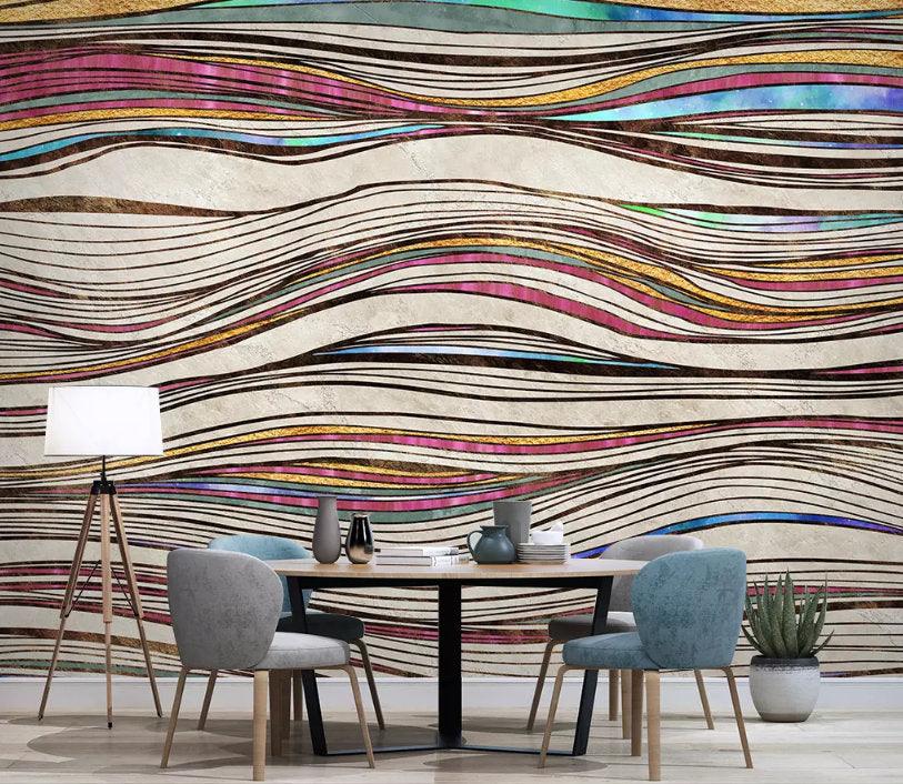 3D Messy, Colored, Wavy, Curved line Wallpaper- Jess Art Decoration