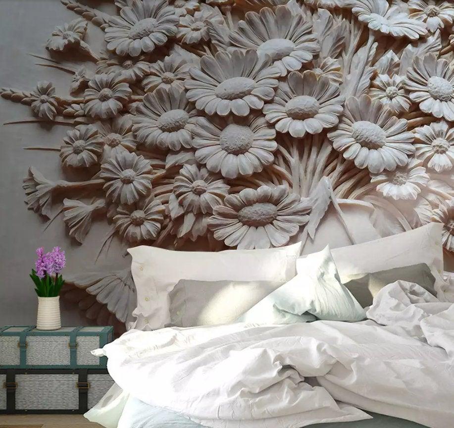 3D Classical, Relief, Wild flower Wallpaper- Jess Art Decoration