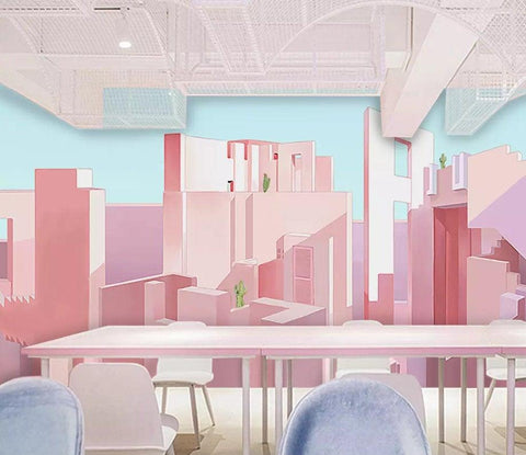 3D Pink building Wallpaper- Jess Art Decoration