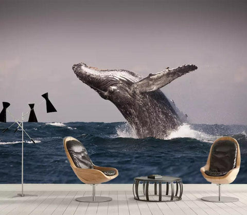 3D The whale jumped out of the sea Wallpaper- Jess Art Decoration