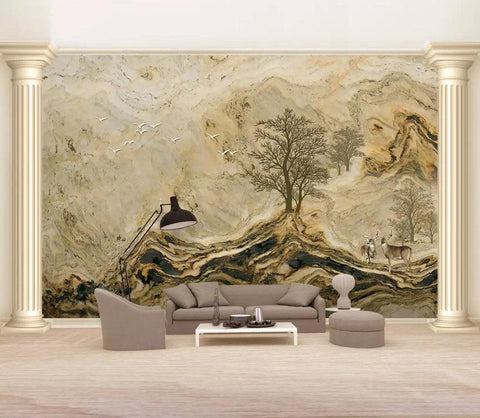 3D Marble grain, Deer, Landscape Wallpaper- Jess Art Decoration