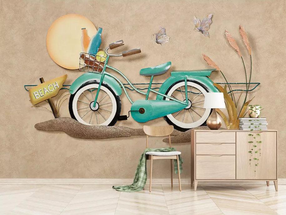 3D Cartoon, Field, Bicycle Wallpaper- Jess Art Decoration