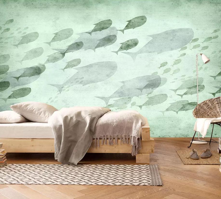 3D Kids, Ocean, Schools of fish Wallpaper-Nursery- Jess Art Decoration