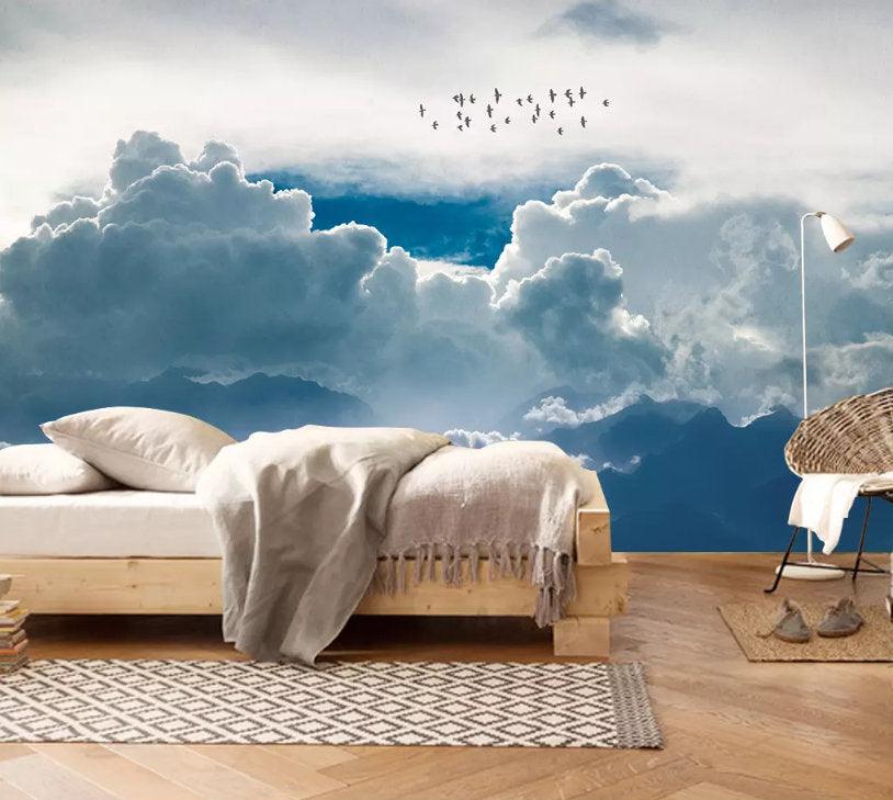 3D blue dreamy cloud wallpaper removable self adhesive wallpaper wall mural vintage art peel and stick- Jess Art Decoration