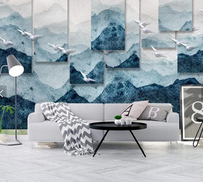 3D Cold-tones, Snow mountain, Natural scenery Wallpaper- Jess Art Decoration