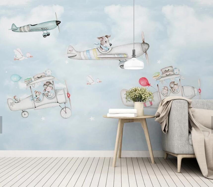 3D Kids, Cartoon, Aircraft Wallpaper-Nursery- Jess Art Decoration