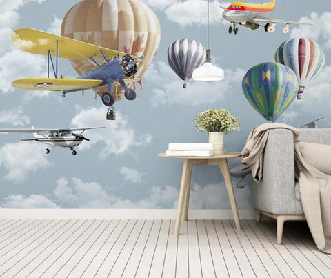 3D Kids, Hot air  balloon, Aircraft Wallpaper-Nursery- Jess Art Decoration