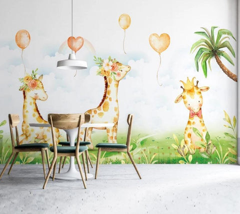 3D Kids, Watercolor, Jungle giraffe Wallpaper-Nursery- Jess Art Decoration