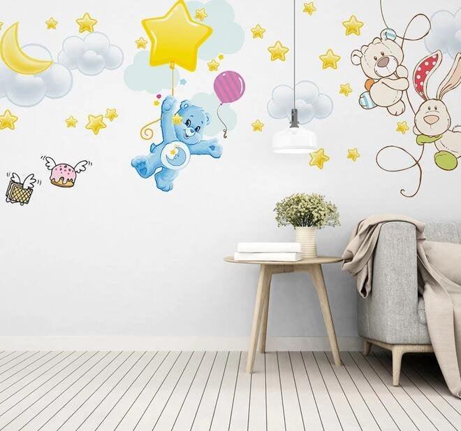 3D Kids, Watercolor, Star, Bear Wallpaper-Nursery- Jess Art Decoration