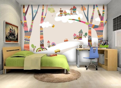 3D Kids, Cartoon, Colorful tree Wallpaper-Nursery- Jess Art Decoration