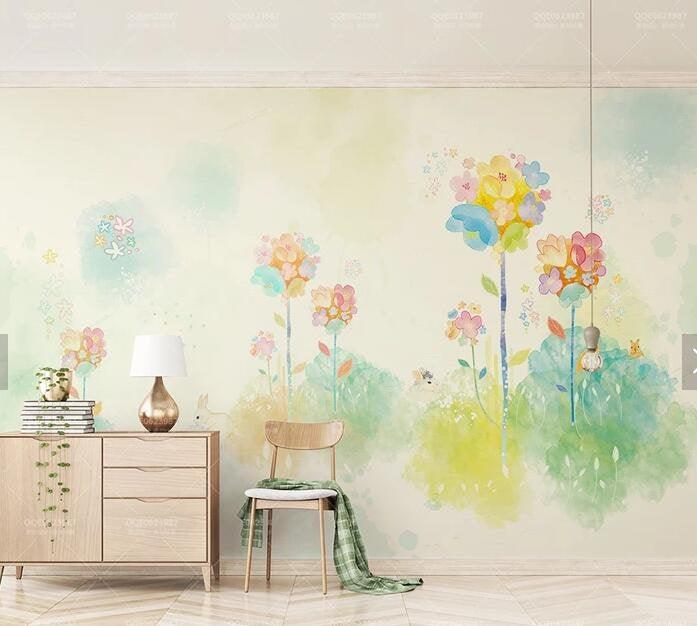 3D Kids, Watercolor, Flower Wallpaper-Nursery- Jess Art Decoration