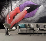 3D Hand-painted, Sexy, Red lips Wallpaper- Jess Art Decoration