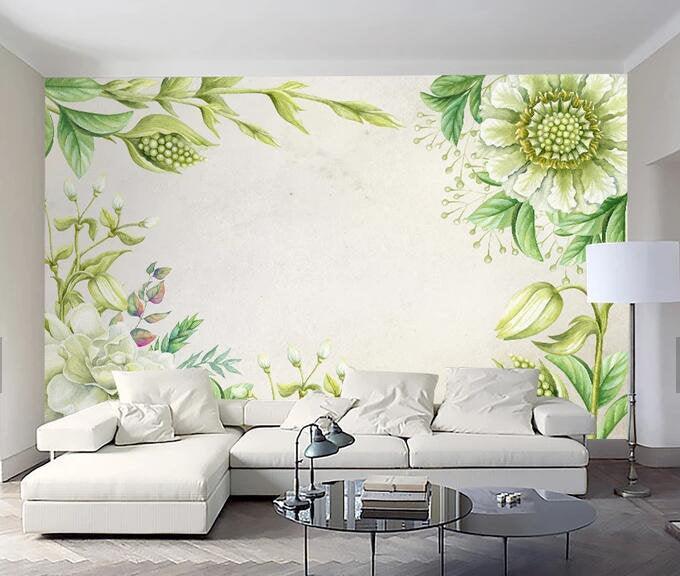 3D Early spring, Green Flower Wallpaper- Jess Art Decoration