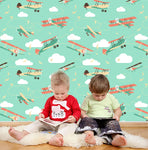 3D Kids, Airplane, Cloud, Cartoon Wallpaper-Nursery- Jess Art Decoration