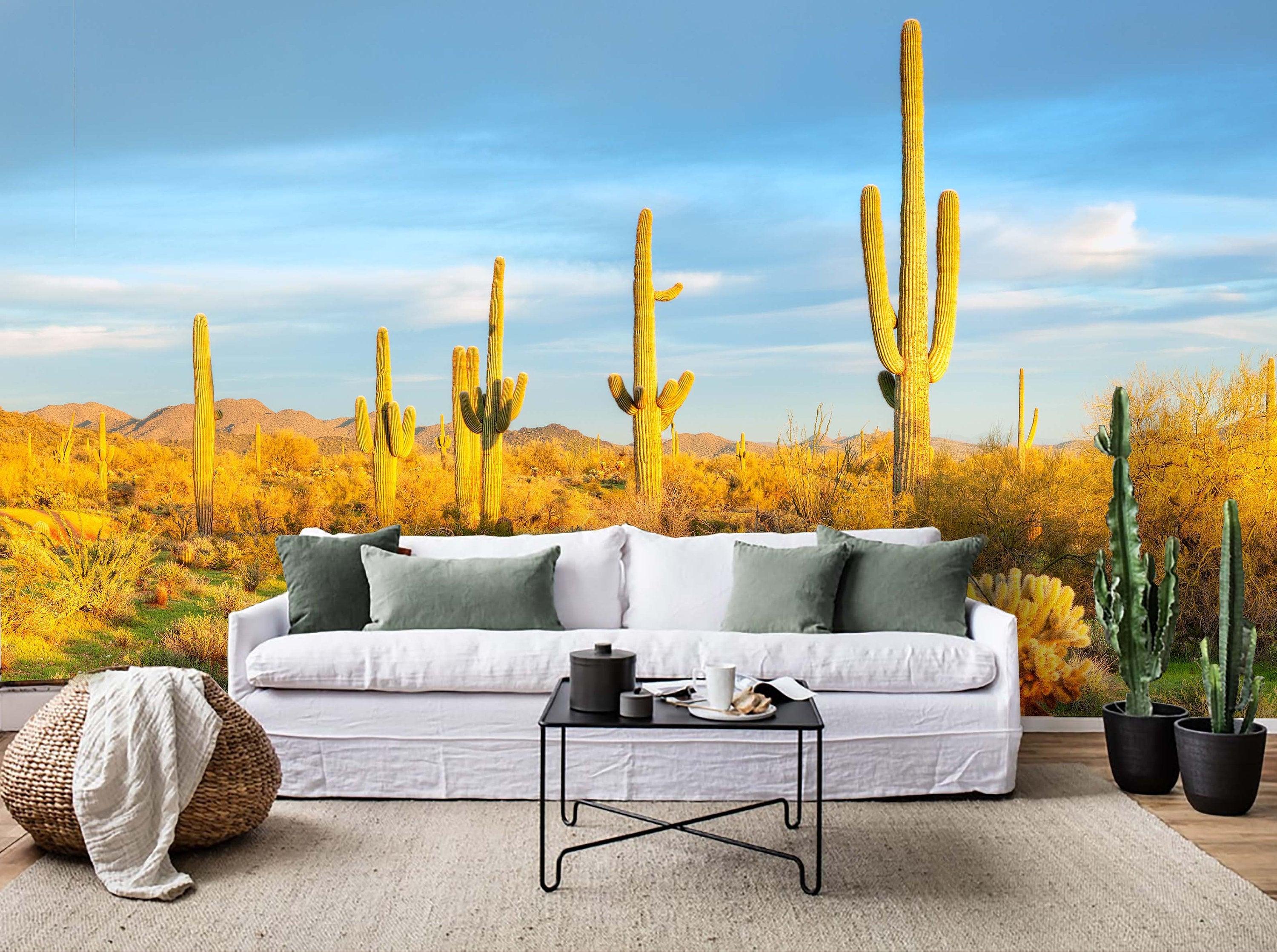 3D Tropical, Yellow-tones, Desert, Cactus Wallpaper- Jess Art Decoration