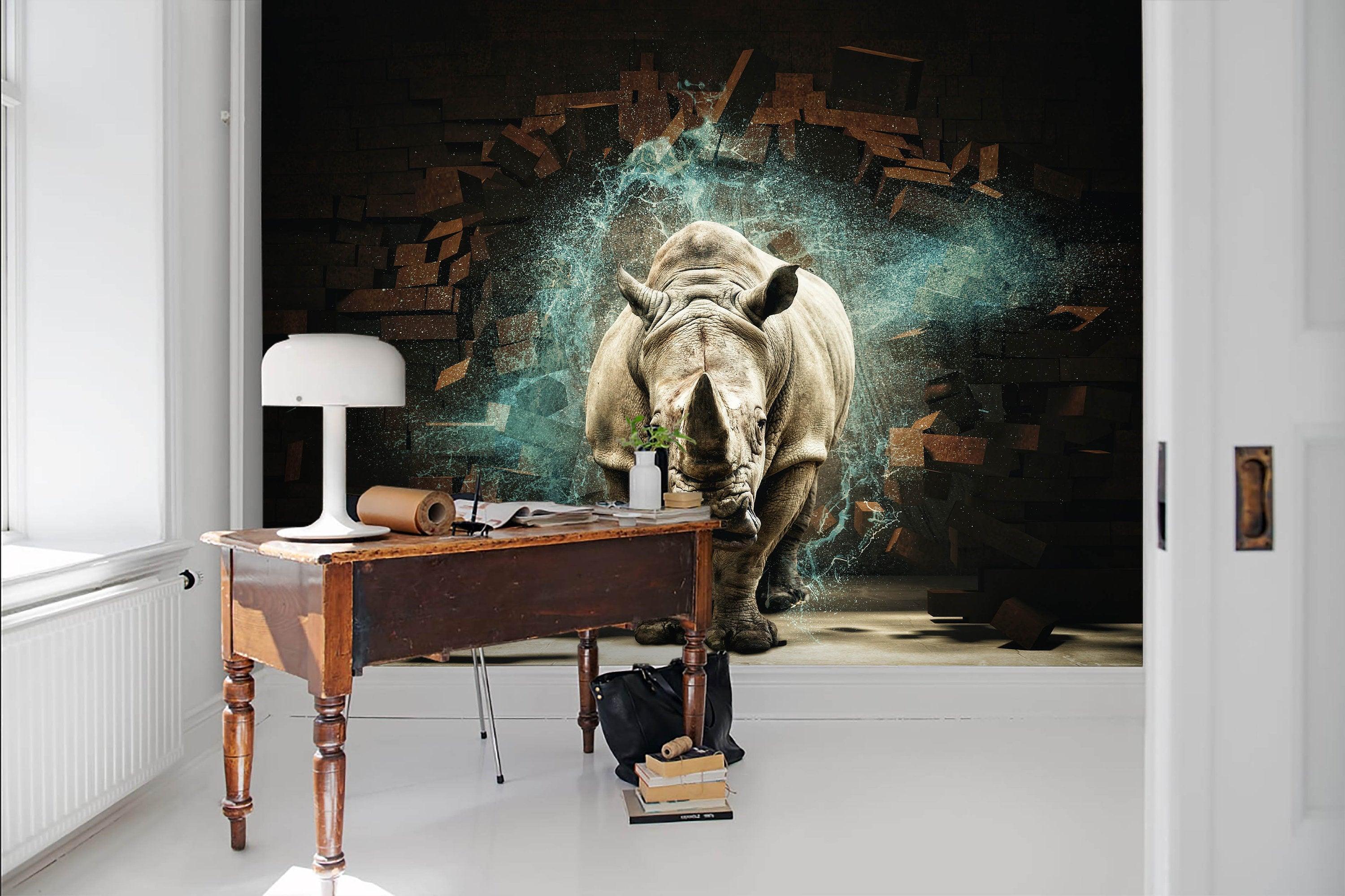3D Wild, Rhinocero Wallpaper- Jess Art Decoration