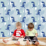 3D Kids, Cartoon, Blue dinosaur Wallpaper-Nursery- Jess Art Decoration