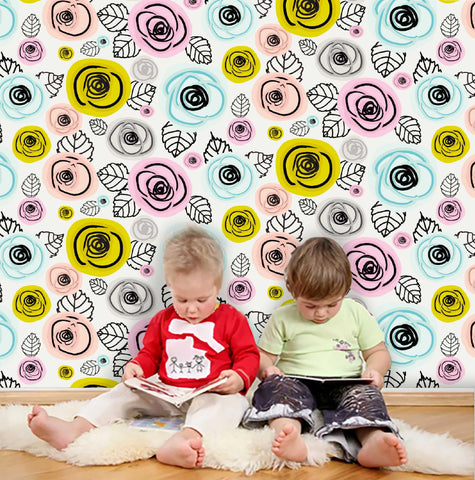 3D Kids, Cartoon Colorful, Rose Wallpaper-Nursery- Jess Art Decoration