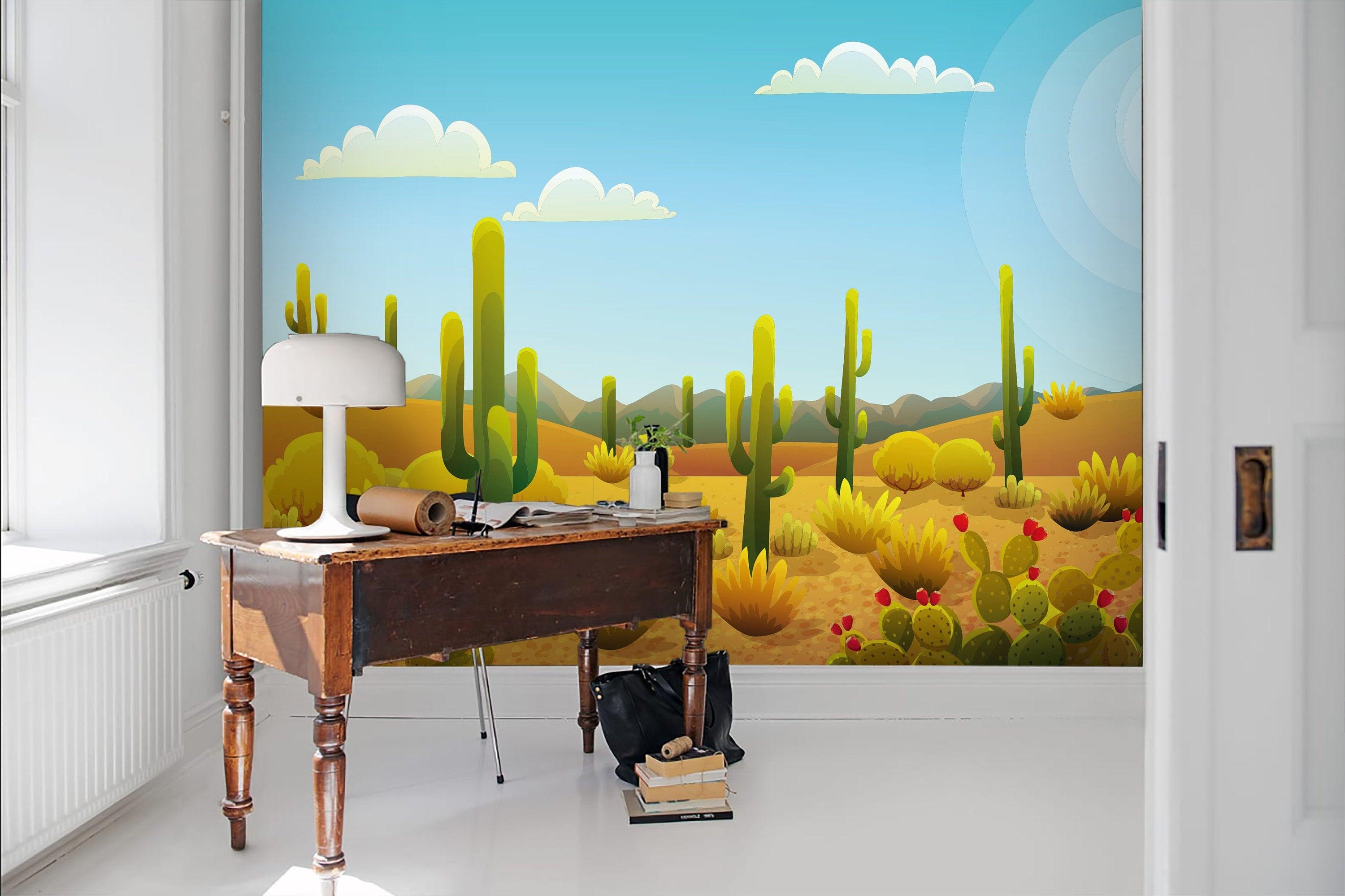 3D Cartoon, Desert, Cactus Wallpaper- Jess Art Decoration