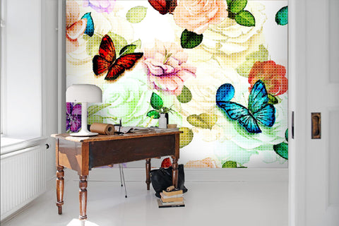 3D Watercolor, Butterfly, flower Wallpaper- Jess Art Decoration