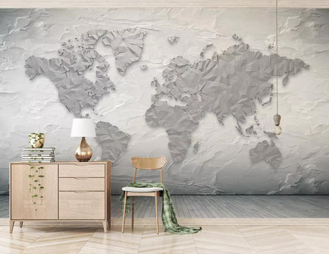 3D Abstract, Geometric, Grey, Simple, World map Wallpaper- Jess Art Decoration