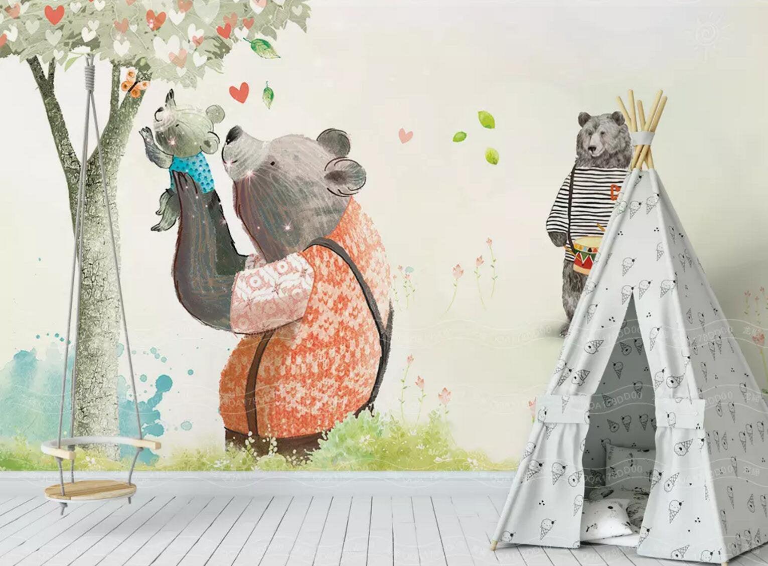 3D Kids,Watercolor,Hand-painted,Bear Wallpaper-Nursery- Jess Art Decoration