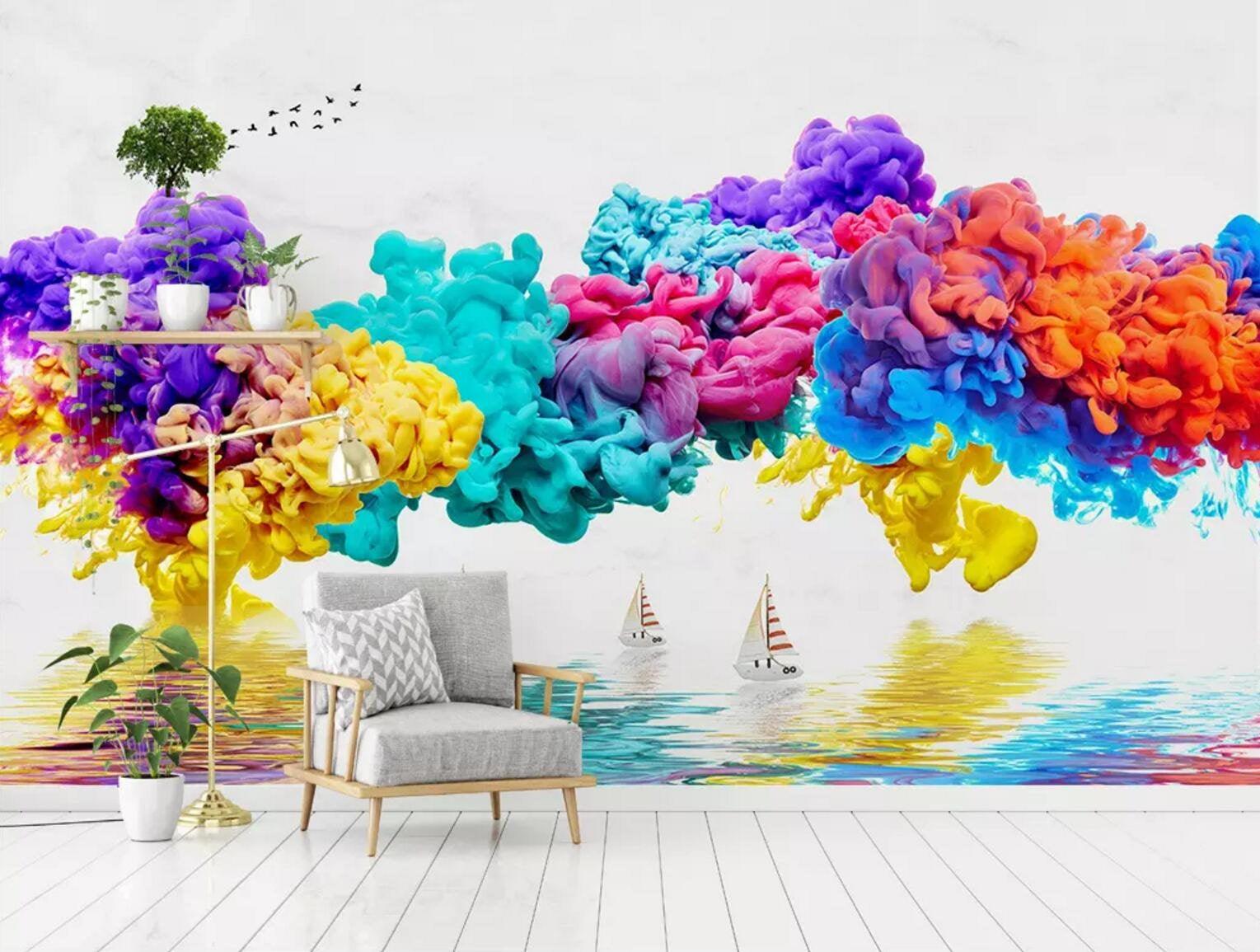 3D Rainbow-like, Colorful, Smoke Wallpaper,Removable Self Adhesive Wallpaper,Wall Mural,Vintage art,Peel and Stick- Jess Art Decoration